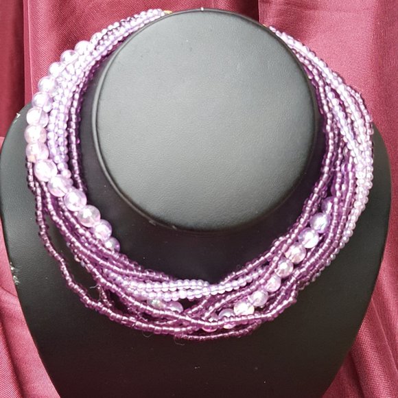 Miriam Haskell Multi Strand Size Purple Beads Signed Necklace - Picture 14 of 14